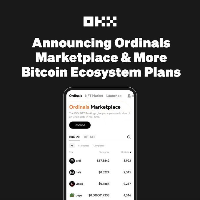 OKX propaganda announcing Ordinals Marketplace;